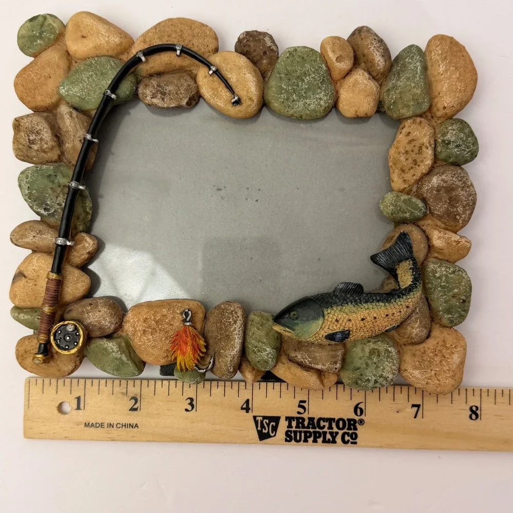 Rustic Fishing Picture Frame River Rock Bass Photo Frame Lodge Cabin Decor 4x6